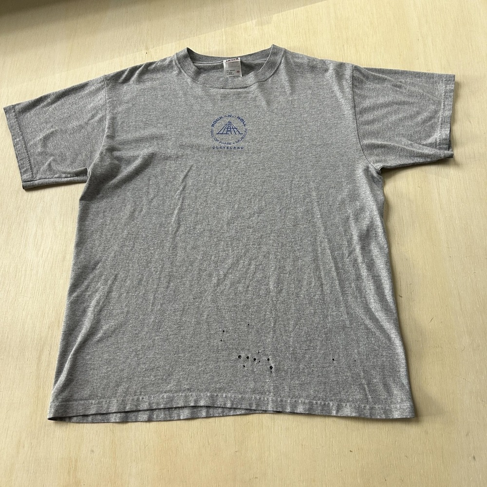 Y2K Rock And Roll Hall Of Fame Mens Medium Gray Cleveland Tee T-Shirt Anvil
